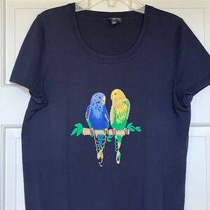 Navy cotton spring sweater with birds